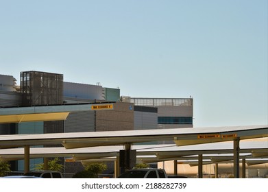 Chandler, Arizona - August 08 2022: Solar Panels On Covered Parking For Office And Factory Workers At Intel Corporation's Semiconductor Wafer  Manufacturing Campus In Ocotillo