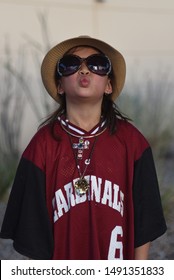 Chandler AZ/ 06/29/2019 Girl Posing For Photo In Arizona  Cardinals  Jersey, Football NFL Fan 