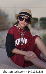 Chandler AZ/ 06/29/2019 Girl Posing For Photo In Arizona  Cardinals  Jersey, Football NFL Fan 