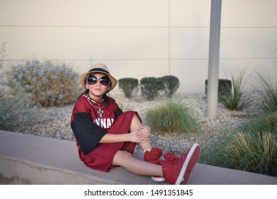 Chandler AZ/ 06/29/2019 Girl Posing For Photo In Arizona  Cardinals  Jersey, Football NFL Fan 