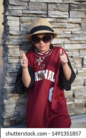 Chandler AZ/ 06/29/2019 Girl Posing For Photo In Arizona  Cardinals  Jersey, Football NFL Fan 