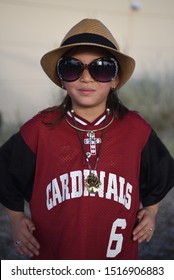 Chandler AZ/ 06/29/2019 Girl Posing For Photo In Arizona Cardinals Jersey, Football NFL Fan