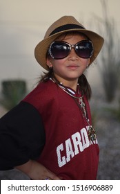 Chandler AZ/ 06/29/2019 Girl Posing For Photo In Arizona Cardinals Jersey, Football NFL Fan