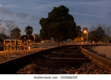 Chandler AZ/USA 02/15/2018  Railroad Track Running Through A Park In Chandler Arizona 