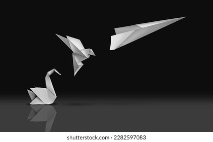 Change For Advancement and Success transformation or improving as a leadership in business through innovation and evolution concept with paper origami changed for more speed. - Shutterstock ID 2282597083