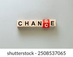 CHANGE and CHANCE concept. One letter on wooden blocks changes the word change to chance, beautiful gray background. flat lay, copy space