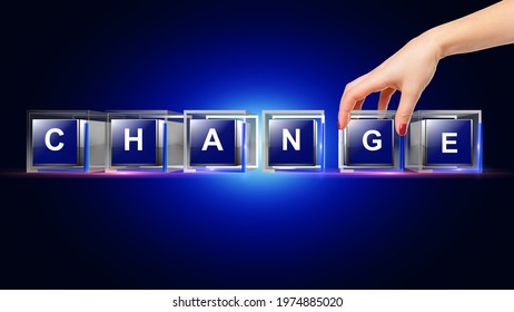Change letter written on glass cube animated hand putting one icon on place to complete the composition - Shutterstock ID 1974885020