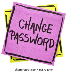 change password reminder - handwriting on an isolated sticky note