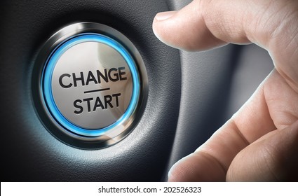 Change start button on a black dashboard background - Conceptual 3D render image with depth of field blur effect dedicated to motivation purpose.  - Shutterstock ID 202526323