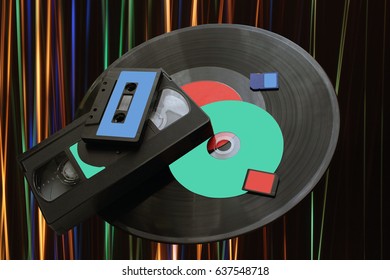 Change of technology from gramophone discs to SD cards.
Background symbol of sound wave music
