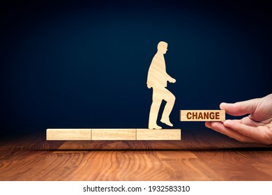 Change is your chance motivational concept. Mentor motivate to change and to take opportunity in post covid-19 era after pandemic, flat lay top down view design. - Shutterstock ID 1932583310