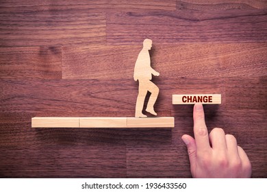 Change Is Your Chance Motivational Concept. Mentor Motivate To Change And To Take Opportunity In Post Covid-19 Era After Pandemic, Flat Lay Top Down View Design.