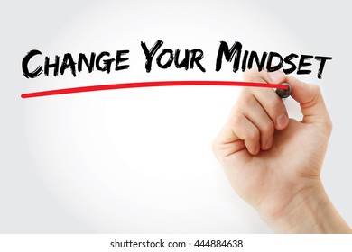 Change Your Mindset - the process of altering your established beliefs, attitudes, and ways of thinking, text concept with marker