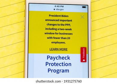 Changes To Paycheck Protection Program PPP Announced By President Biden On The U.S. Small Business Administration Website Displayed On Phone. - San Jose, California, USA - 2021