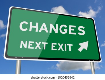 Changes Signpost Or Roadsign Next Exit Blue Sky