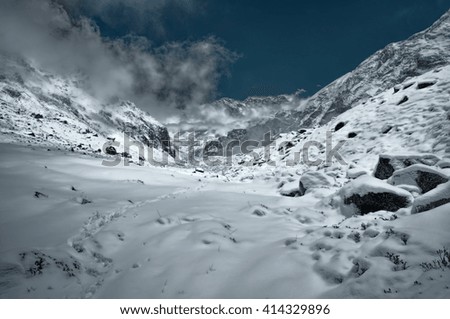 Similar – Image, Stock Photo Snow banks in the parking lot at the Rettenbach Glacier