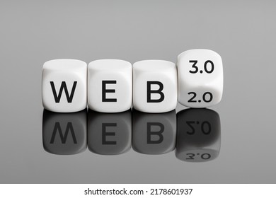 Changing from web 2.0 to web 3.0 concept. White blocks with text