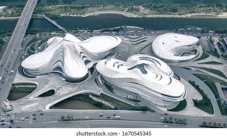 Changsha, Hunan Provence, China - 19 April 2019: Aerial View Of Changsha Meixihu Theater Designed By Zaha Hadid Architects