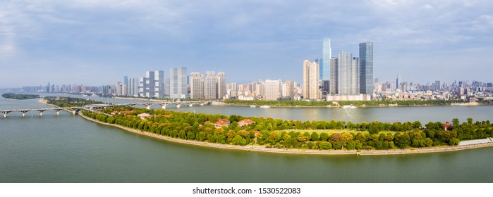 Changsha Skyline Panorama And Beautiful Xiang River, Hunan Province, China