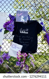 CHANHASSEN, MINNESOTA USA - MAY 04, 2016: Electric Fetus Record Store T-shirt On Memorial Wall Thanking Prince At Paisley Park Studios. 