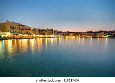 Chania On Crete Island In Greece After Sunset