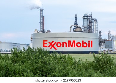 Channahon, Illinois, USA- June 7 2022: ExxonMobil Joliet Refinery 