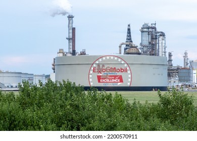 Channahon, Illinois, USA- June 7 2022: ExxonMobil Joliet Refinery 