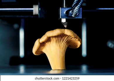 Chanterelle In A 3D Printer, Concepts Such As Food Scarcity, Famine And Organic 3D Printing