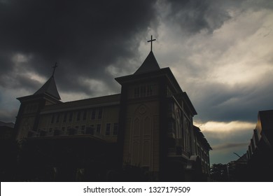  Chanthaburi town, Thailand, November 24 ,2018 .Landscape of Catholic church in evening time before praying time.  
