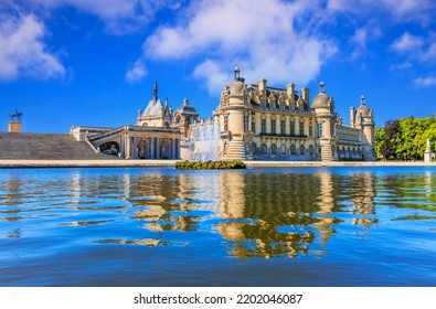 Chantilly Castle (Chateau De Chantilly) View Of The Northwest Facade. Picardie, France.