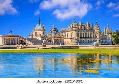 Chantilly Castle (Chateau De Chantilly) View Of The Northwest Facade. Picardie, France.