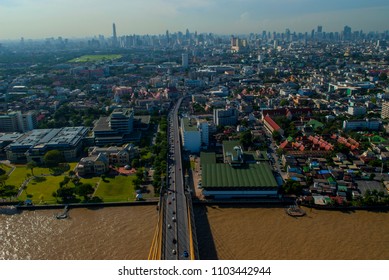 Chao Phraya River In Bangkok And Thon Buri Side.