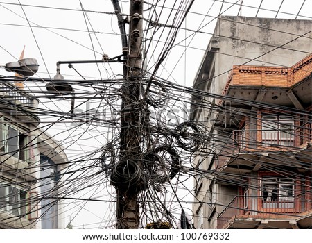 The chaos of cables and wires in Kathmandu - Nepal