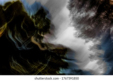 Chaotic, Hazy, Wavy, Messy, Washed-out Multicolor Forest / Tree Silhouette / Light-streak Pattern - Abstract Motion-blurred Background / Texture