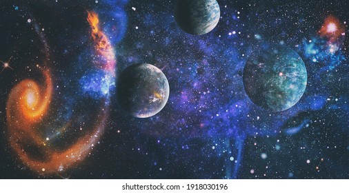 Chaotic Space Background. Planets, Stars And Galaxies In Outer Space Showing The Beauty Of Space Exploration. The Elements Of This Image Furnished By NASA.