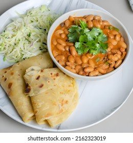 Chapati With Bean. Curry Made From Beans. Indian Food Plate Or Thali