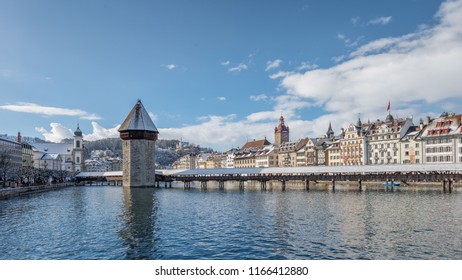 Chapel Bridge In Lucerne Switzerland On A Winter Day.