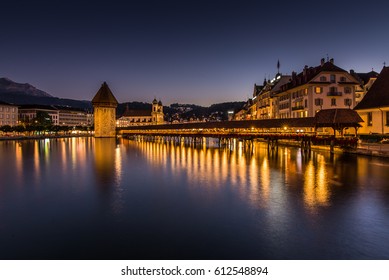 Chapel Bridge At Night, Lucerne