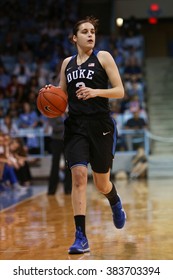 CHAPEL HILL, NC-FEB 28: Duke Blue Devils Guard Angela Salvadores (3) Dribbles Against The UNC Tar Heels At Carmichael Arena In Chapel Hill, North Carolina.