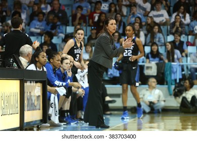 CHAPEL HILL, NC-FEB 28: Duke Blue Devils Head Coach Joanne P. McCallie Reacts On The Sidelines Against The UNC Tar Heels On February 28, 2016 At Carmichael Arena In Chapel Hill, North Carolina.