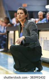 CHAPEL HILL, NC-FEB 28: Duke Blue Devils Head Coach Joanne P. McCallie Reacts On The Sidelines Against The University Of North Carolina Tar Heels On February 28, 2016 At Carmichael Arena.