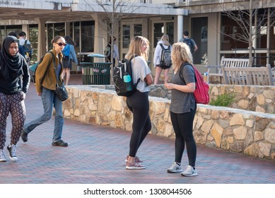 Chapel Hill,NC/United States- 02/06/2019: 2 Blonde Females Have A Discussion At UNC-Chapel Hill.