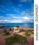 Chapel and Mascagni terrace aerial view in front of the sea. Livorno. Tuscany, Italy.