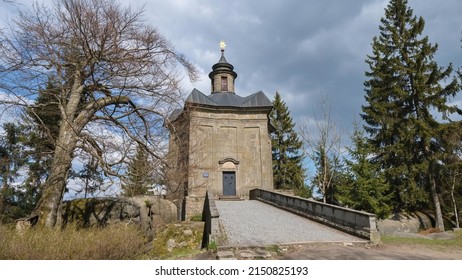 Chapel of Our Lady of Snow is a Baroque chapel situated on the hill called Hvezda, near the town of Broumov, Czech Republic - Shutterstock ID 2150825193