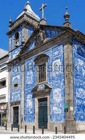 chapel of souls capela das almas with beautiful blue white azulejo tiles facade in Porto Portugal Stock foto © 