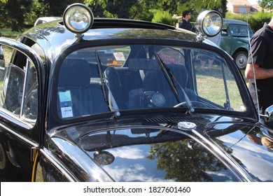 Chaponnay, France - 09 10 2017 : Citroën Traction Avant, Black Vintage Sedan Car, Collection Of Vintage Cars Called 