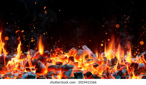 Charcoal for Barbecue Background With Flames - Shutterstock ID 2019411566