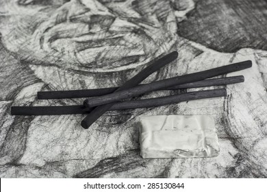 Charcoal Drawing And Sticks