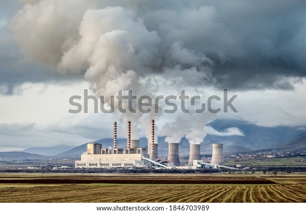 Charcoal Electric Power Station in\
Ptolemais, Greece. Electricity Production Unit in Northern Greece.\
Toxic Gases Pollute the Air and the\
Environment.