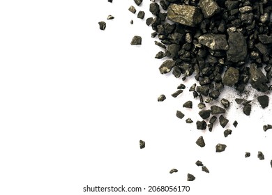 Charcoal Isolated On White Background. Fossil Coal Is A Fuel. View From Above